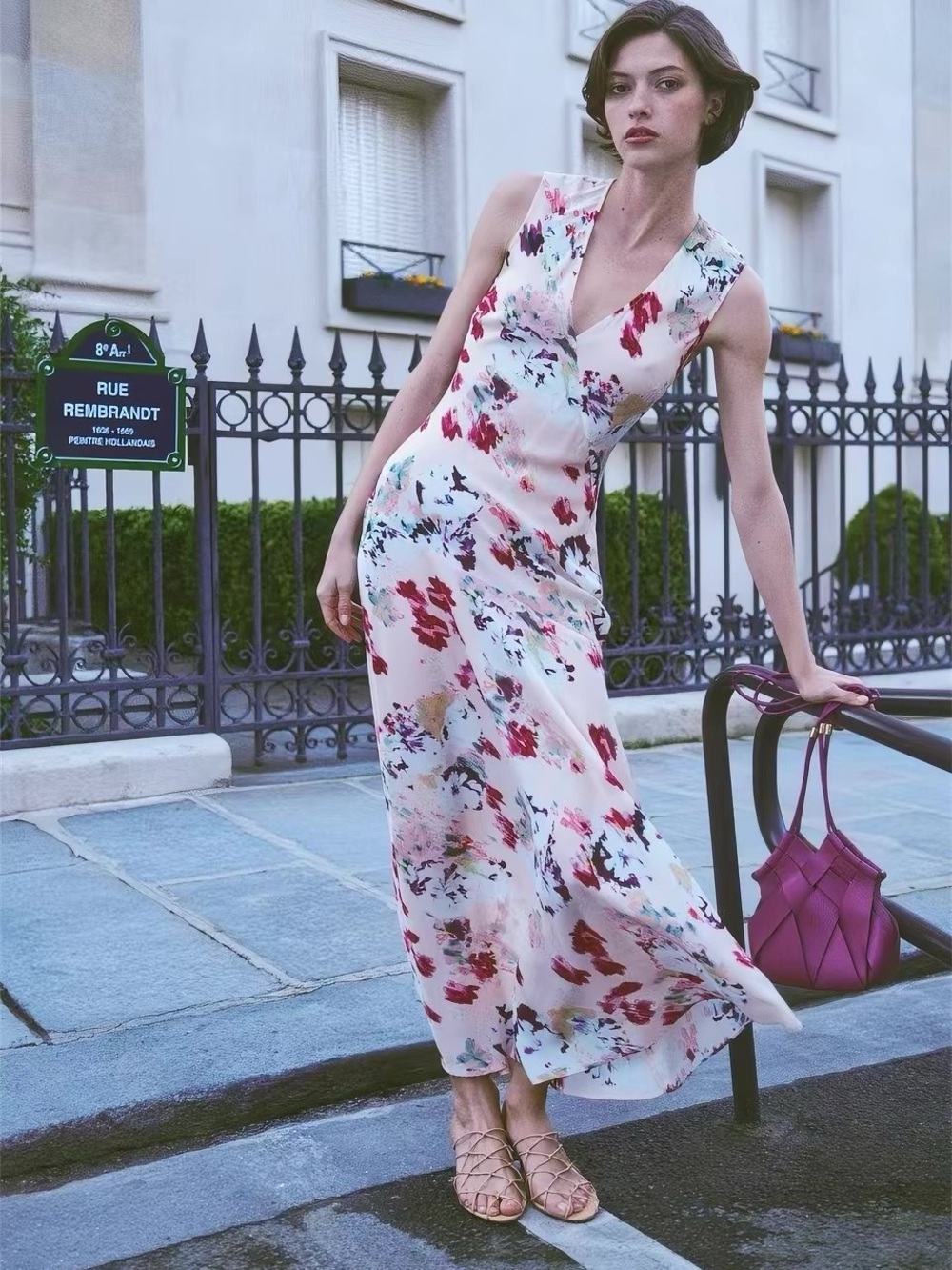 ULLA JOHNSON Elowen Printed V-Neck Sleeveless Midi Dress Floral, 2 4 6 8 - Picture 2 of 13